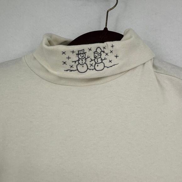PBJ Sport Vintage Turtleneck Winter Snowman Snowflake Embroidered Neck Cream XL - Picture 2 of 9